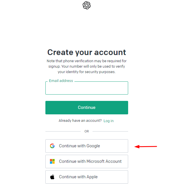Chat GPT Account with Google